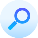 blue magnifying glass in light blue circle