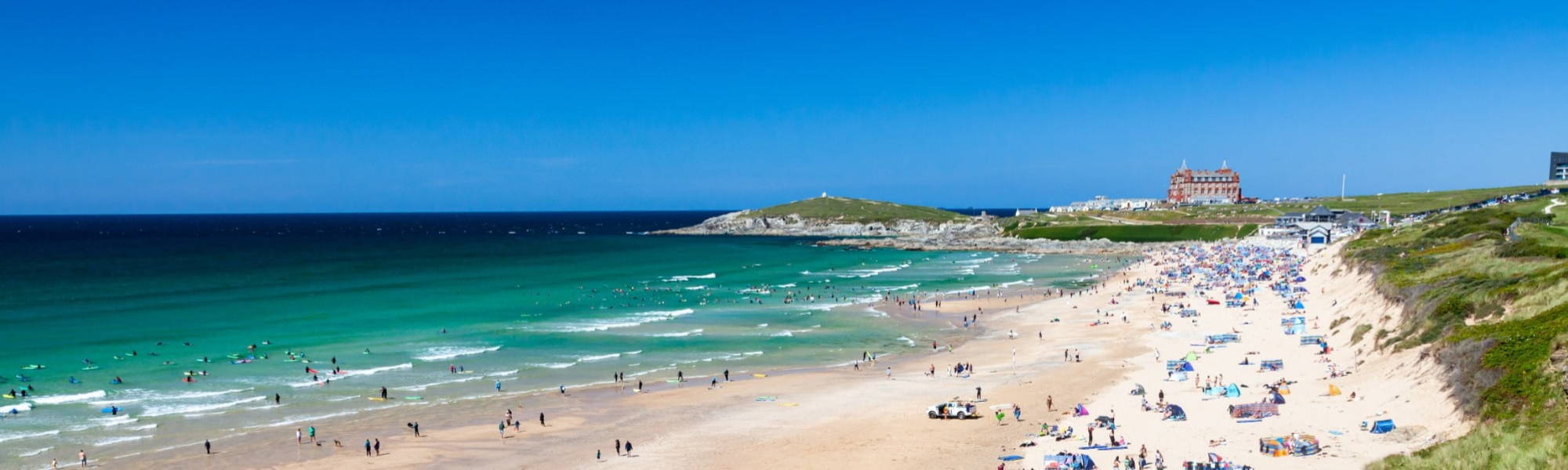 A summer panoramic of The Headland Hotel at Fistral beach, Newquay