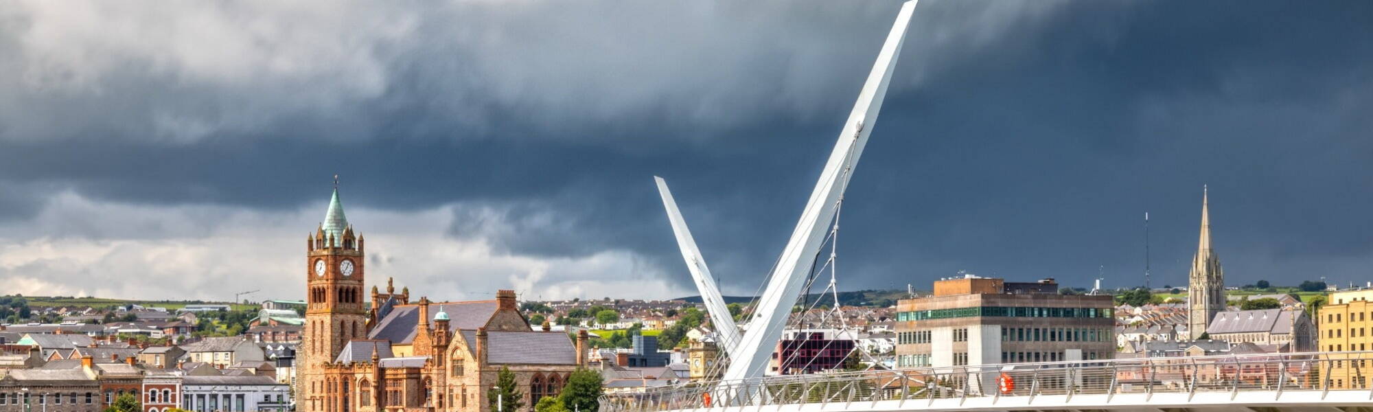The Peace Bridge and Guild Hall in Londonderry / Derry in Northern Ireland